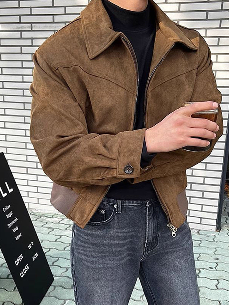 Double zippers short lapel jacket