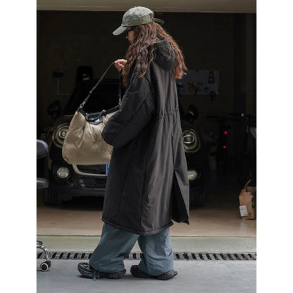 Down jacket with hood, long coat, women's style