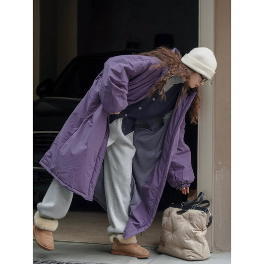 Down jacket with hood, long coat, women's style