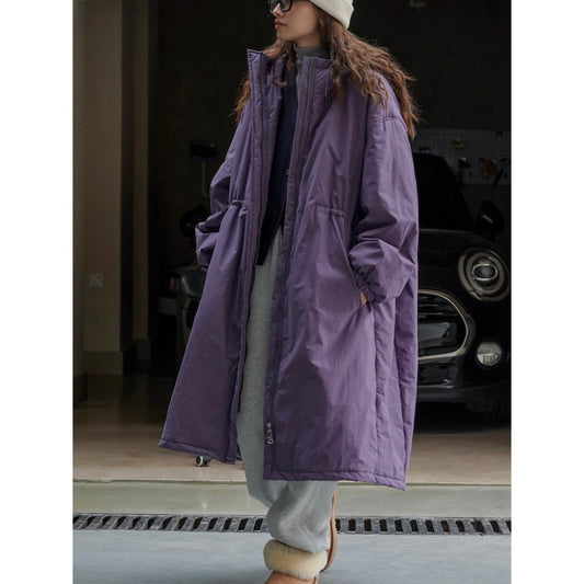Down jacket with hood, long coat, women's style
