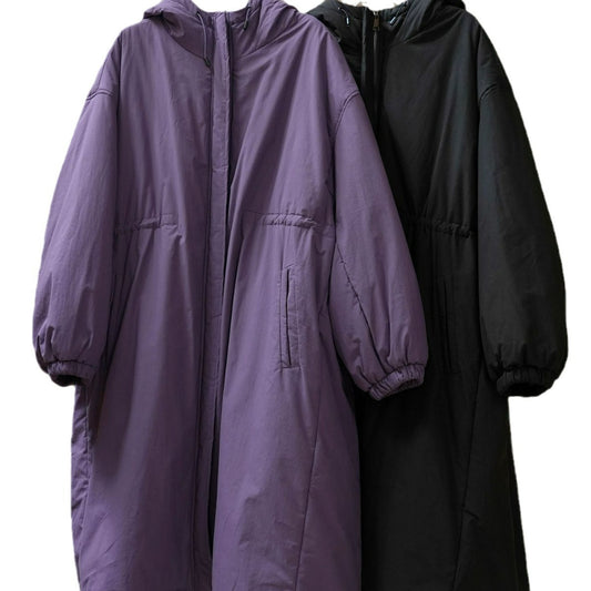 Down jacket with hood, long coat, women's style