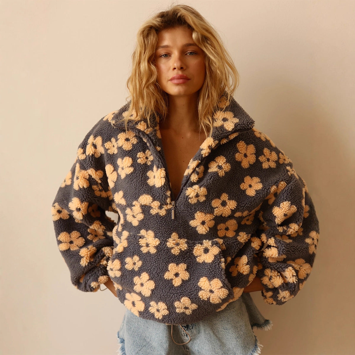 Down puffer flowered pullover