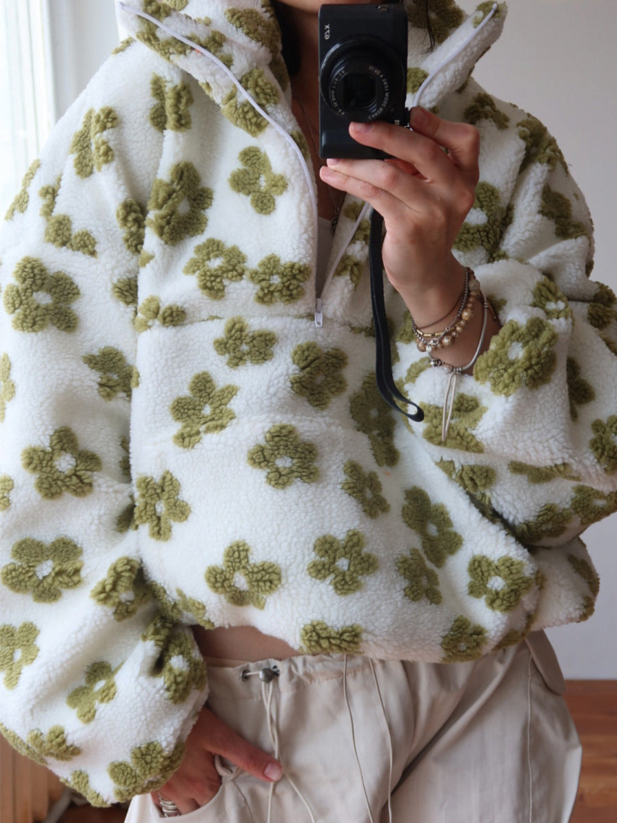Down puffer flowered pullover