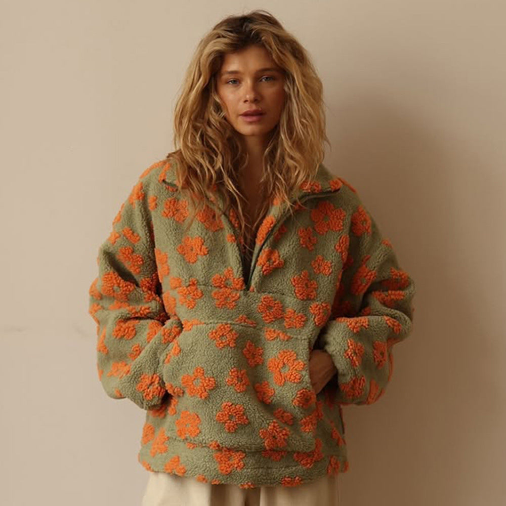 Down puffer flowered pullover
