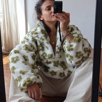 Down puffer flowered pullover