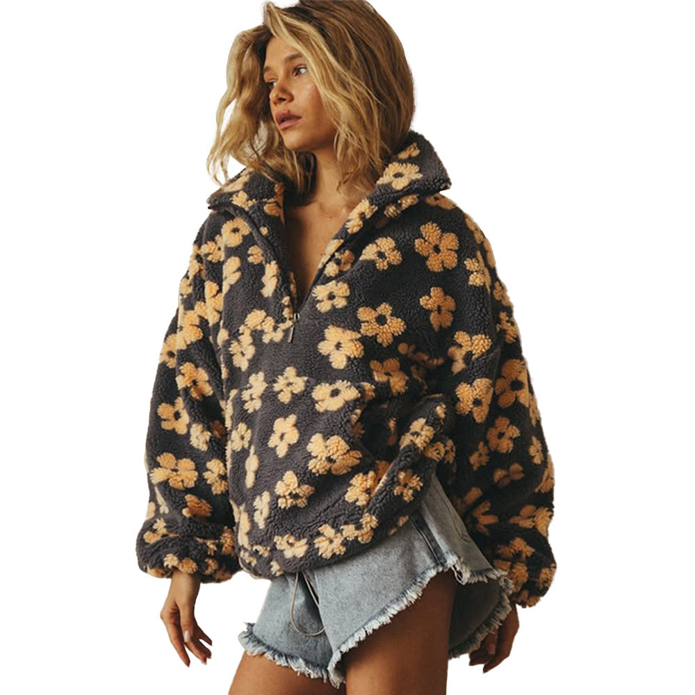 Down puffer flowered pullover