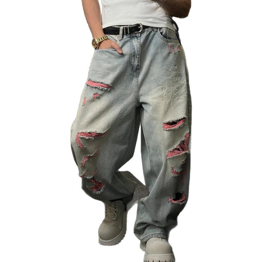 Dragon Embroidered Loose Straight Leg Jeans