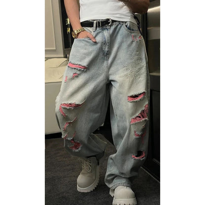 Dragon Embroidered Loose Straight Leg Jeans