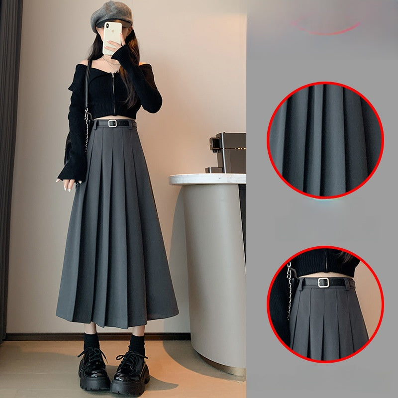 Draped Wool Blend Pleated Ankle Length Skirt