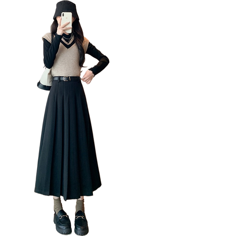 Draped Wool Blend Pleated Ankle Length Skirt