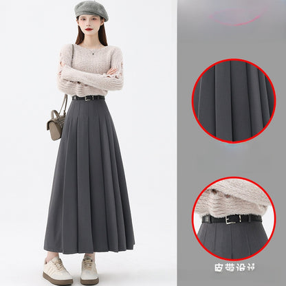 Draped Wool Blend Pleated Ankle Length Skirt