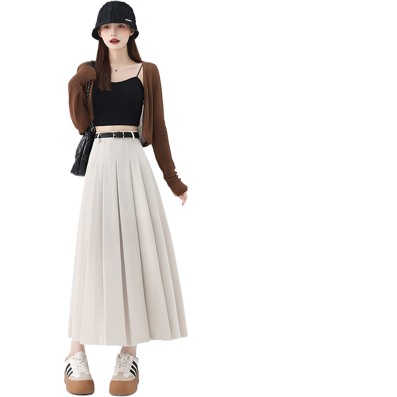 Draped Wool Blend Pleated Ankle Length Skirt