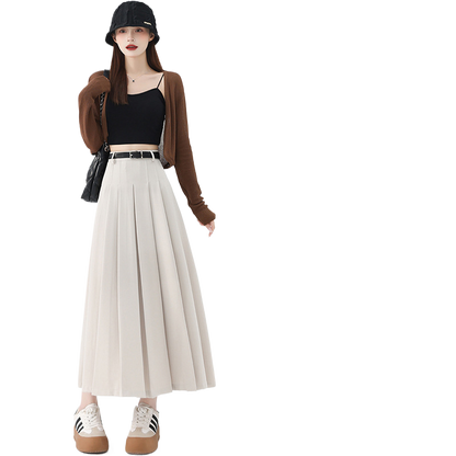Draped Wool Blend Pleated Ankle Length Skirt