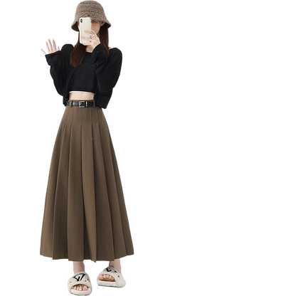 Draped Wool Blend Pleated Ankle Length Skirt