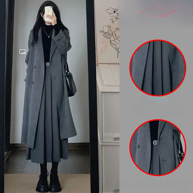 Draped Wool Blend Pleated Ankle Length Skirt