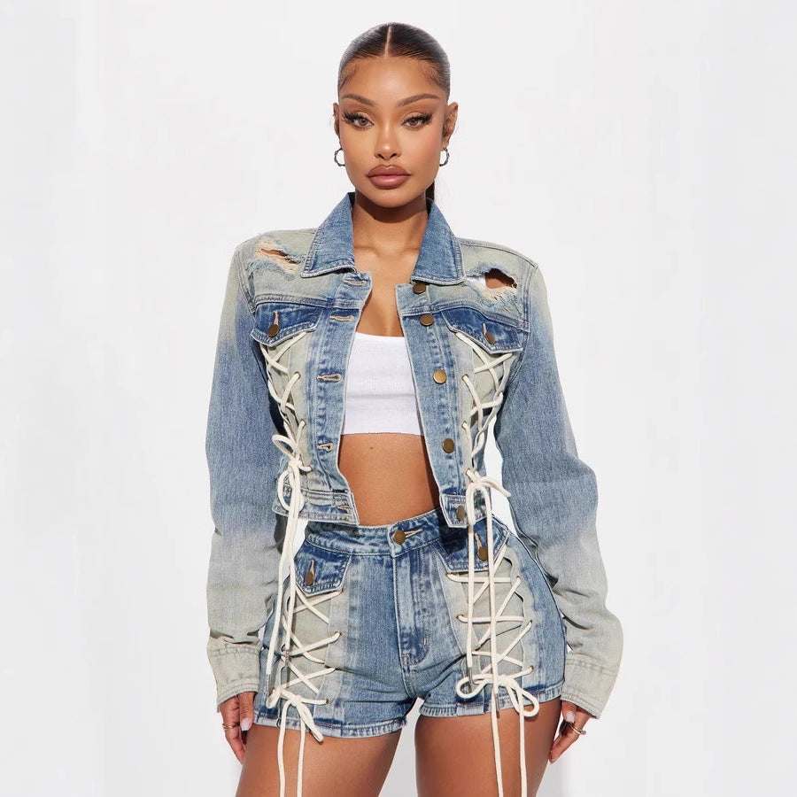 Drawstring Lace-up Shorts and Jacket