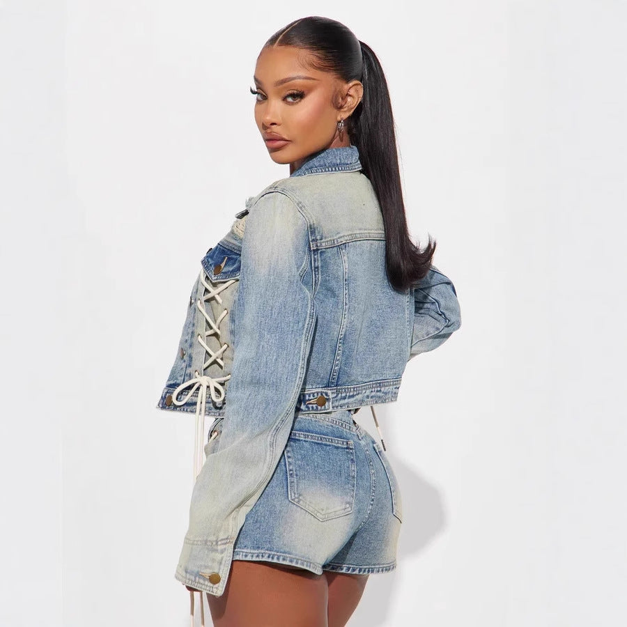 Drawstring Lace-up Shorts and Jacket