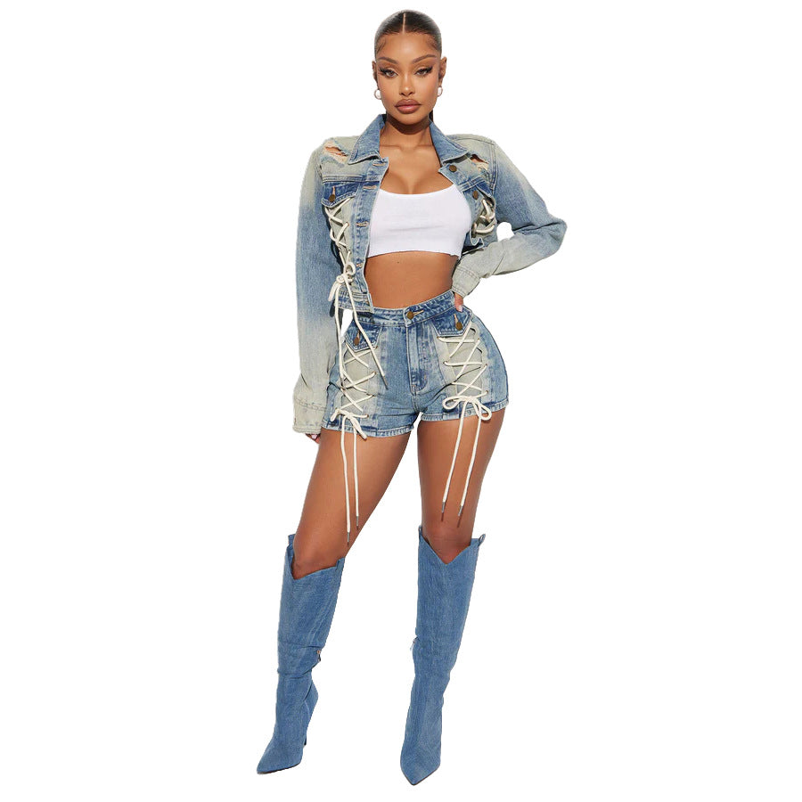 Drawstring Lace-up Shorts and Jacket