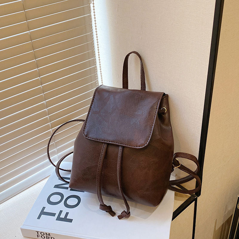Drawstring Shoulder Bag PU Retro Women Bag