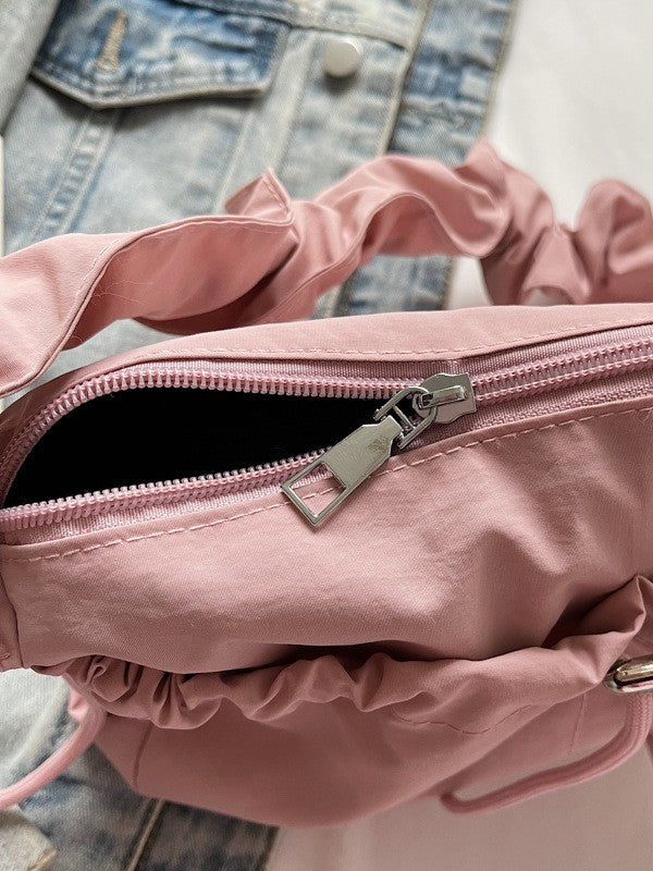 Drawstring Shoulder Strap Crossbody Bag Nylon Pleated Design
