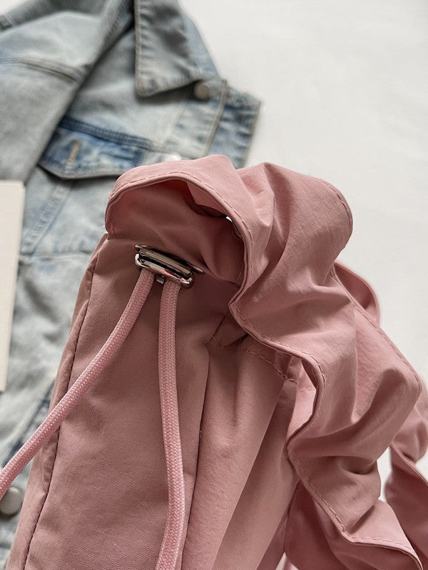 Drawstring Shoulder Strap Crossbody Bag Nylon Pleated Design