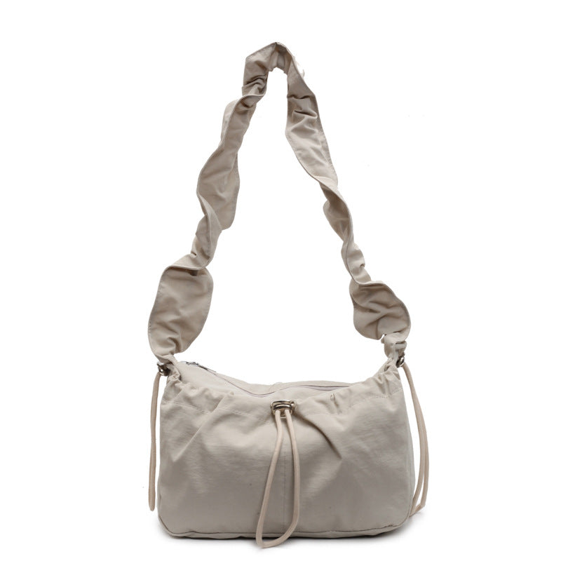 Drawstring Shoulder Strap Crossbody Bag Nylon Pleated Design