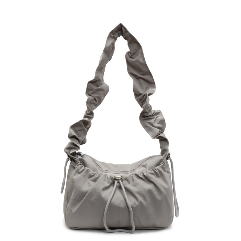 Drawstring Shoulder Strap Crossbody Bag Nylon Pleated Design
