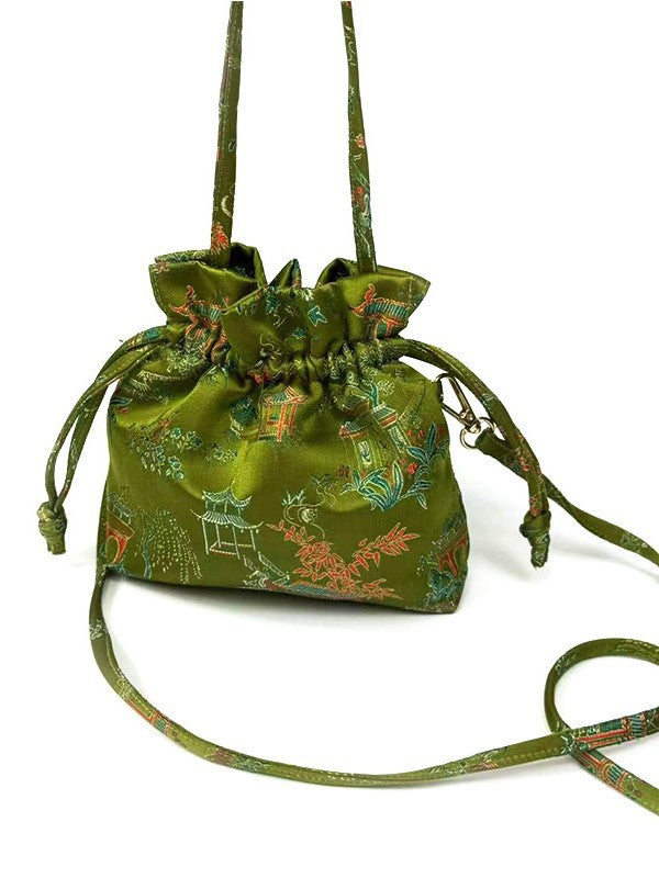 Drawstring Silk Crossbody Bag