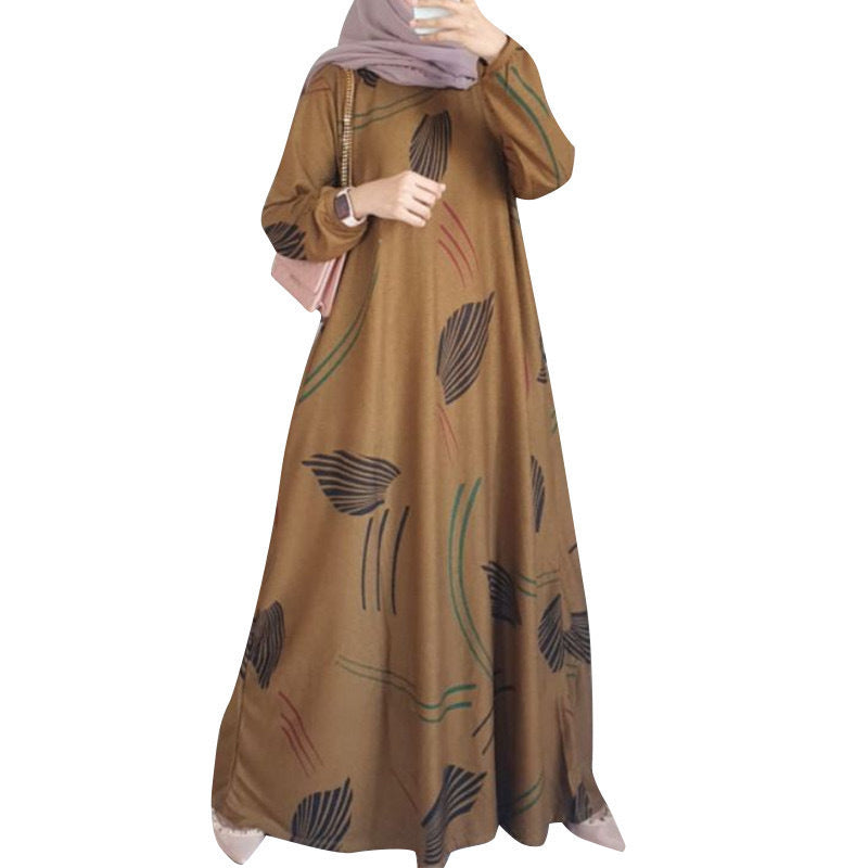 Dress Full-Sleeved Round Neck Robe Long Skirt Elegant