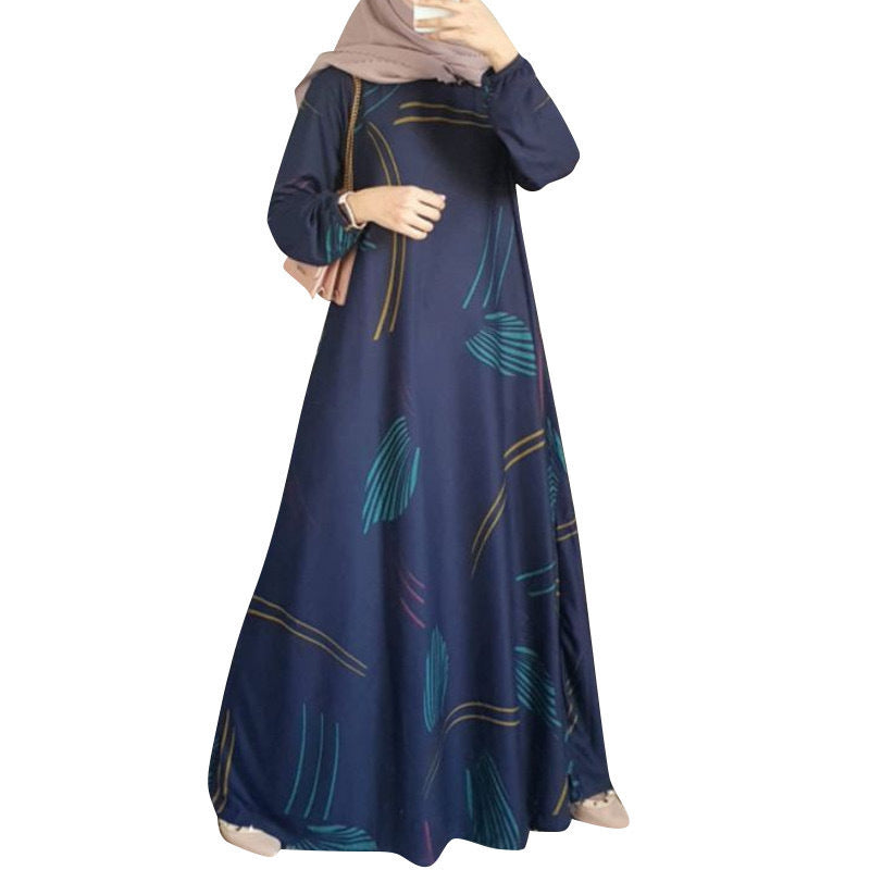 Dress Full-Sleeved Round Neck Robe Long Skirt Elegant