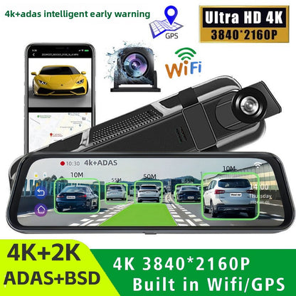 Driving recorder with dual lenses and reverse image