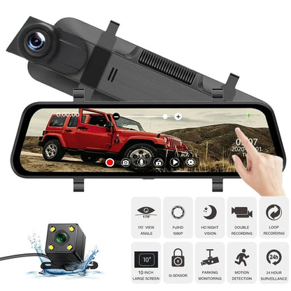 Driving recorder with dual lenses and reverse image