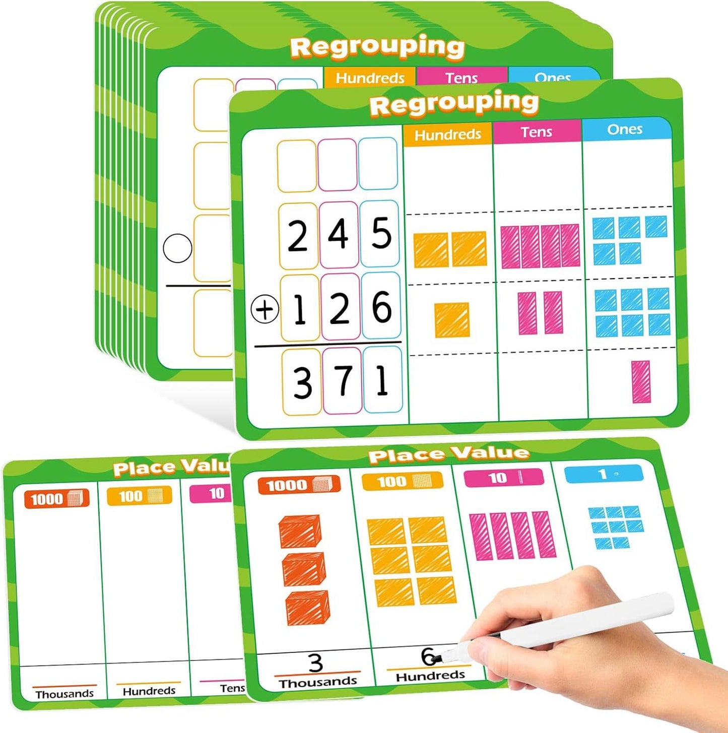 Dry-Erase Math Flash Cards for Kids Addition Subtraction Learning Games