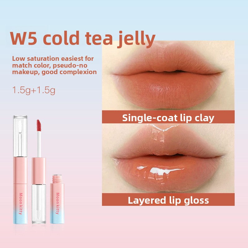 Dual-ended lip gloss with mirror-like shine and non-transfer formula