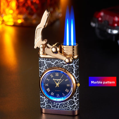Dual Flame Blue Jet Refillable Lighter with Illuminated Dial