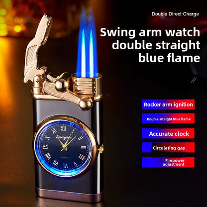 Dual Flame Blue Jet Refillable Lighter with Illuminated Dial