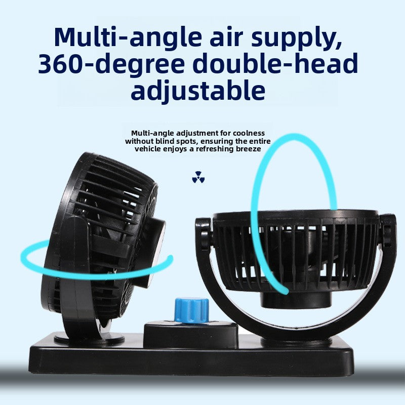 Dual Head Car Fan with USB and Cigarette Lighter Plug