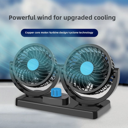 Dual Head Car Fan with USB and Cigarette Lighter Plug