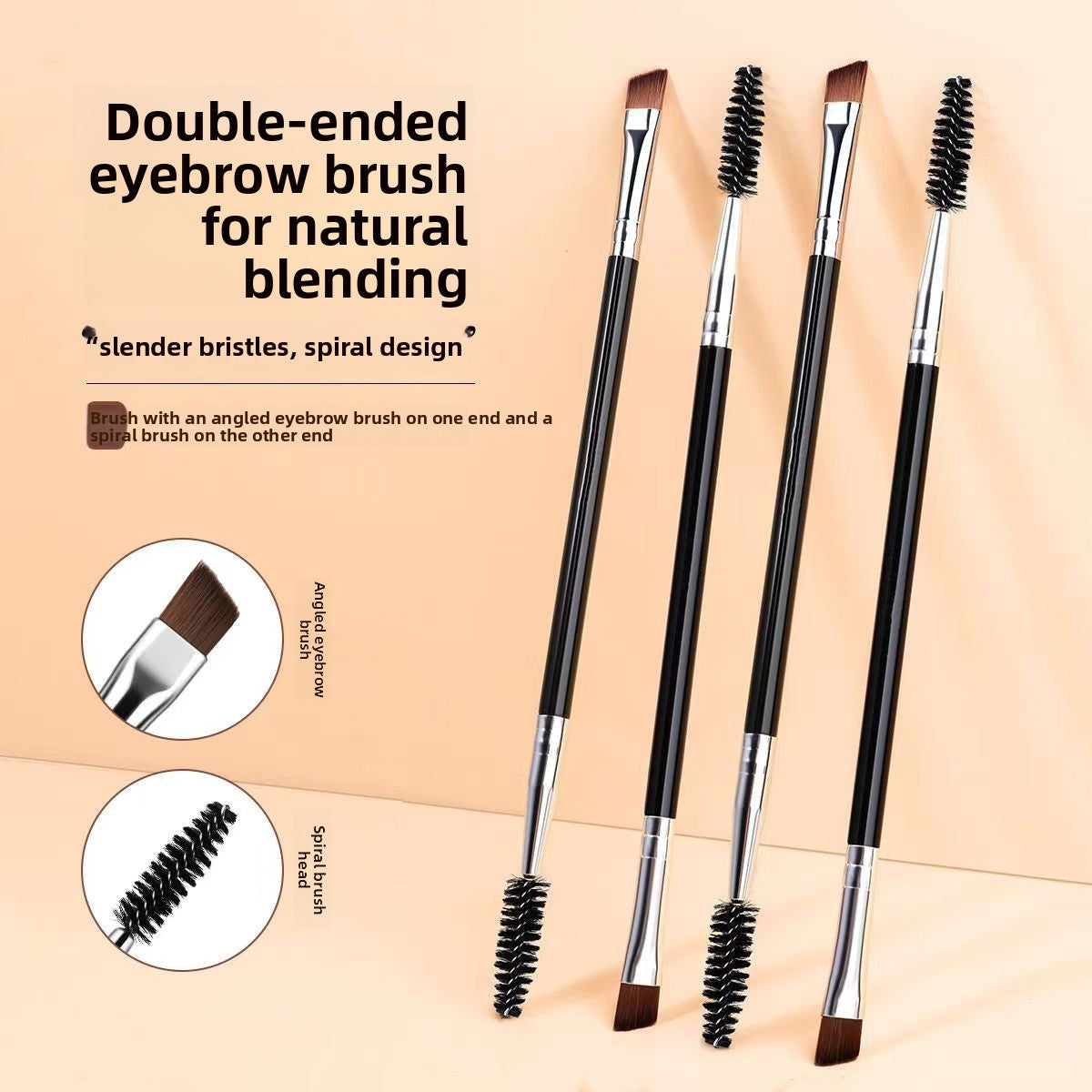 Dual Head Eyebrow Brush Spiral and Angled Makeup Tool