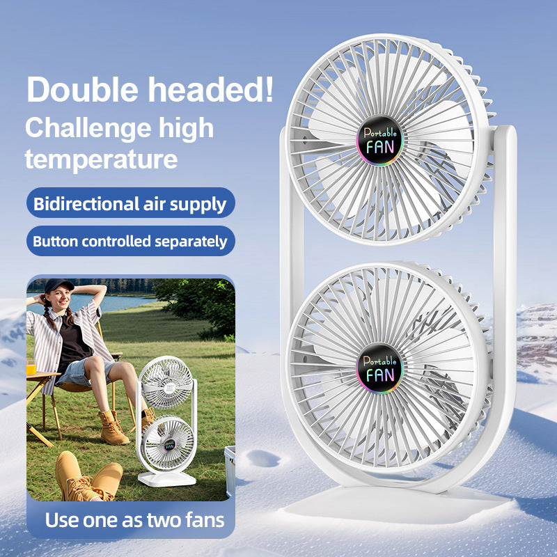 Dual Head USB Rechargeable Desk Fan