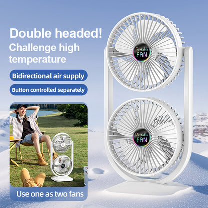 Dual Head USB Rechargeable Desk Fan