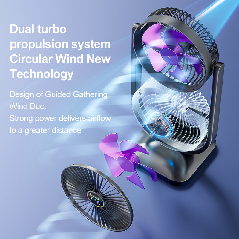 Dual Head USB Rechargeable Desk Fan