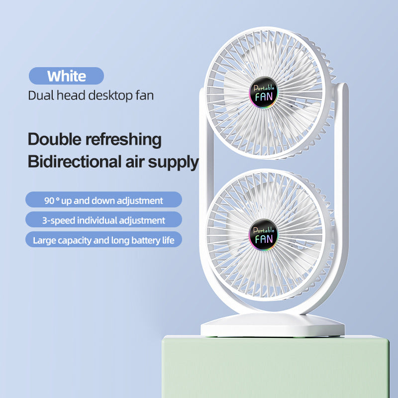Dual Head USB Rechargeable Desk Fan