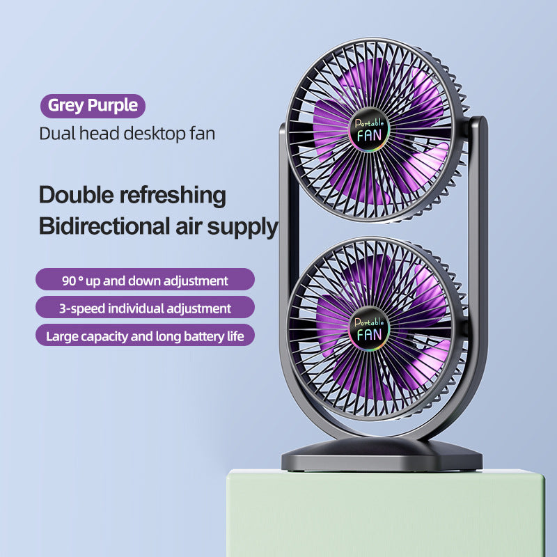 Dual Head USB Rechargeable Desk Fan