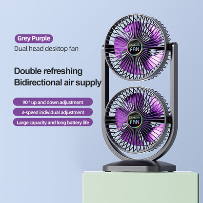 Dual Head USB Rechargeable Desk Fan