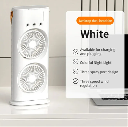 Dual-Nozzle Portable Humidifying Fan – Compact Air Cooler with Hydro Cooling for Home Use