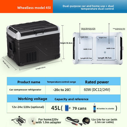 Dual Temperature Car Refrigerator with Compressor Cooling