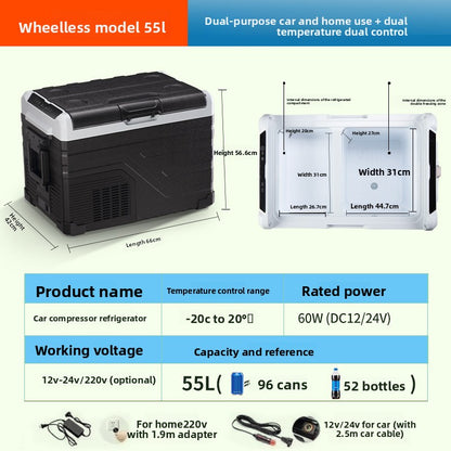 Dual Temperature Car Refrigerator with Compressor Cooling