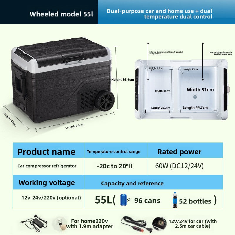 Dual Temperature Car Refrigerator with Compressor Cooling