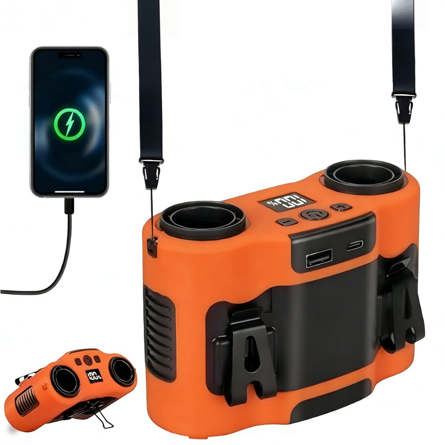 Dual-Tube USB Rechargeable Waist Fan